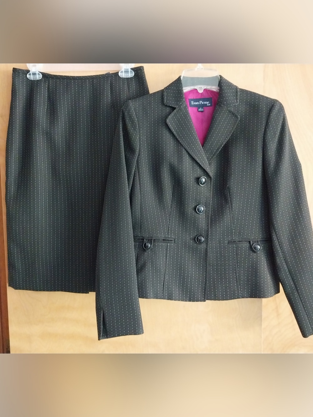 Evan Picone Charcoal Pinstripe Two-Piece Blazer and Skirt